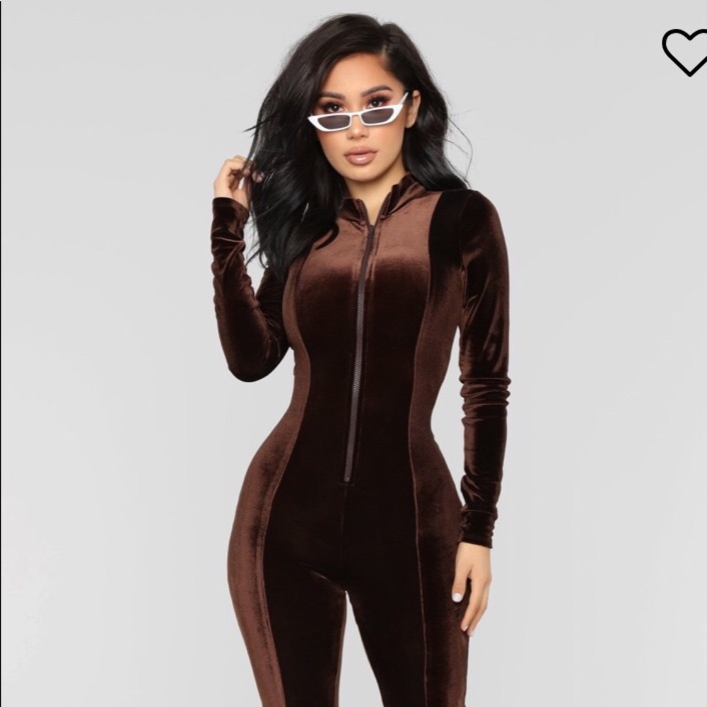 Brown velvet fashionnova jumpsuit
